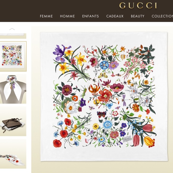 Display #2 Gucci Scarf Iconic Flora Print White Silk Wrap - Picture 9 of 14